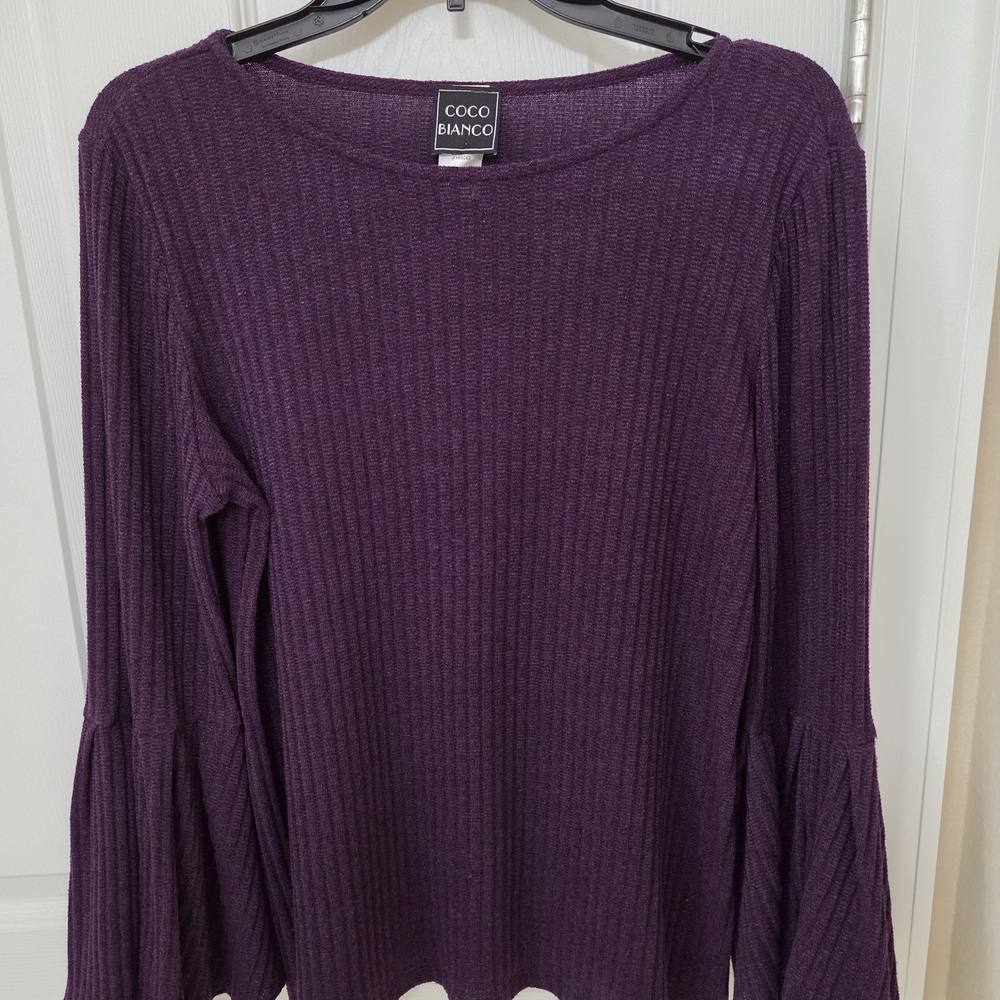 Coco Bianco Women's Long Sleeve Ribbed Top in Deep Purple